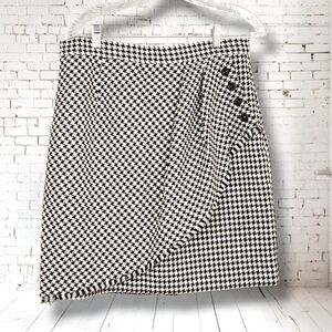 TAHARI ASL Houndstooth Career Skirt Faux Wrap Fringe Trim Draped Mini Suit Skirt